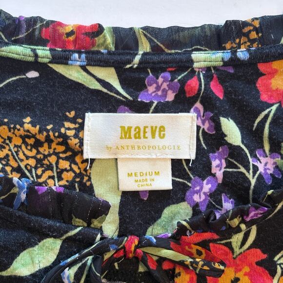 Maeve by Anthropologie Jacquin Top Womens Medium Black Multicolor Floral Boho - Picture 6 of 10
